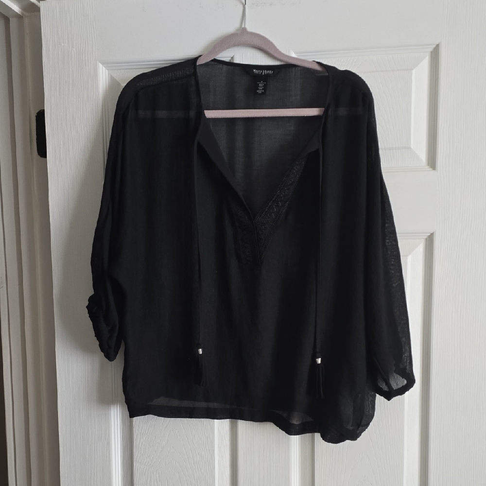 White House Black Market Black Boxy Cuffed Sleeve Blouse